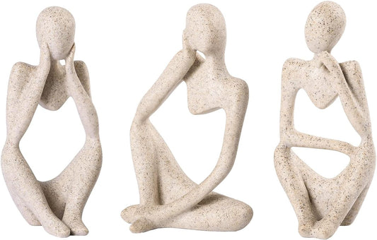 BMLCGJ Thinker Statue Gold Decor Abstract Art Sculpture, Golden Resin Collectible Figurines for Home Living Room Office Shelf Decoration,Great Gifts Ideas (Sandstone)